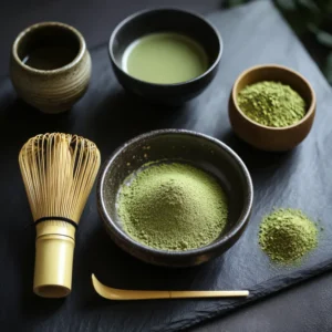 ผงชาเขียวมัทฉะบดหิน เนียนละเอียด สีสด หอมอุมามิ เหมาะชงสด–ลาเต้