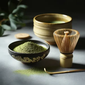 ผงชาเขียวมัทฉะละเอียด สีสด ไม่หม่น เหมาะพิธีชงชาและลาเต้