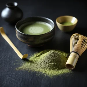 ผงชาเขียวสีเข้ม บดละเอียด ละลายง่าย เก็บภาชนะทึบแสงในตู้เย็นยืดอายุรสชาติ