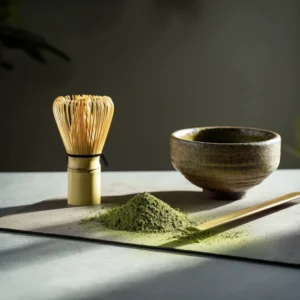 ผงชาเขียวสีมรกต บดละเอียด เก็บในภาชนะทึบแสง ป้องกันชื้นและกลิ่นจาง