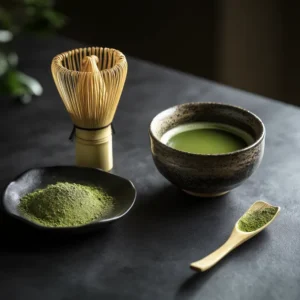 ผงมัทฉะหอมอูมามิ สีเขียวมรกต บดด้วยหิน ละลายง่าย เหมาะชงมัทฉะลาเต้ สมูทตี้ และทำเบเกอรี่