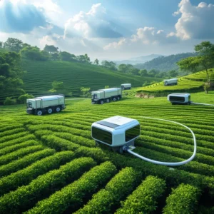 แปลงชา shade-grown เพิ่มคลอโรฟิลล์และแอล-ธีอะนีน ใบอ่อนคุณภาพ ให้ผงมัทฉะสีสดรสนุ่ม