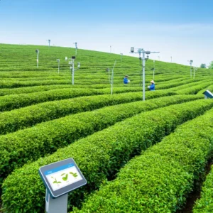 แปลงปลูกชาเขียวอากาศดี ใบชาอ่อนคุณภาพสูง สำหรับผลิตผงมัทฉะสีเขียวสด