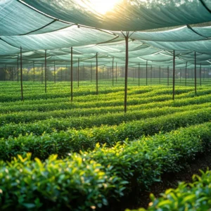 วิวไร่ชาเขียวใต้ร่มเงา สภาพแวดล้อมเหมาะผลิตใบเทนฉะเพื่อผงมัทฉะรสอุมามิ