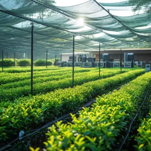 แปลงปลูกชาเขียวภายใต้ร่มเงา คุณภาพยอดเยี่ยมสำหรับผลิตผงมัทฉะ